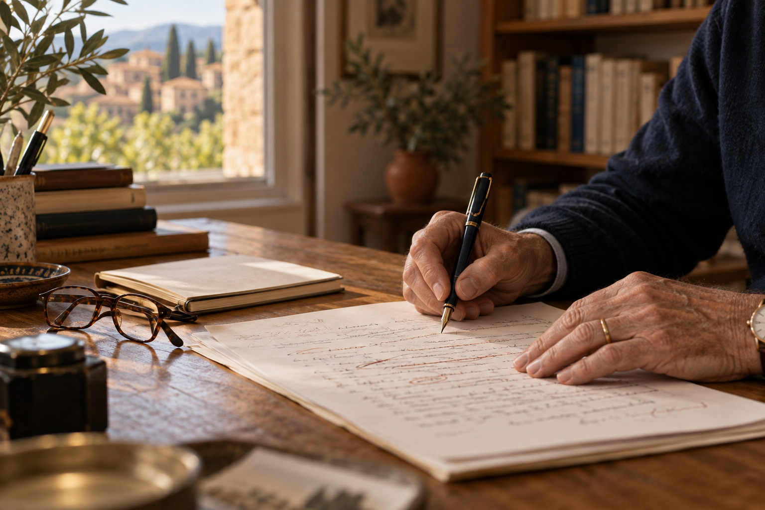 Travail de réécriture au stylo sur un manuscrit
